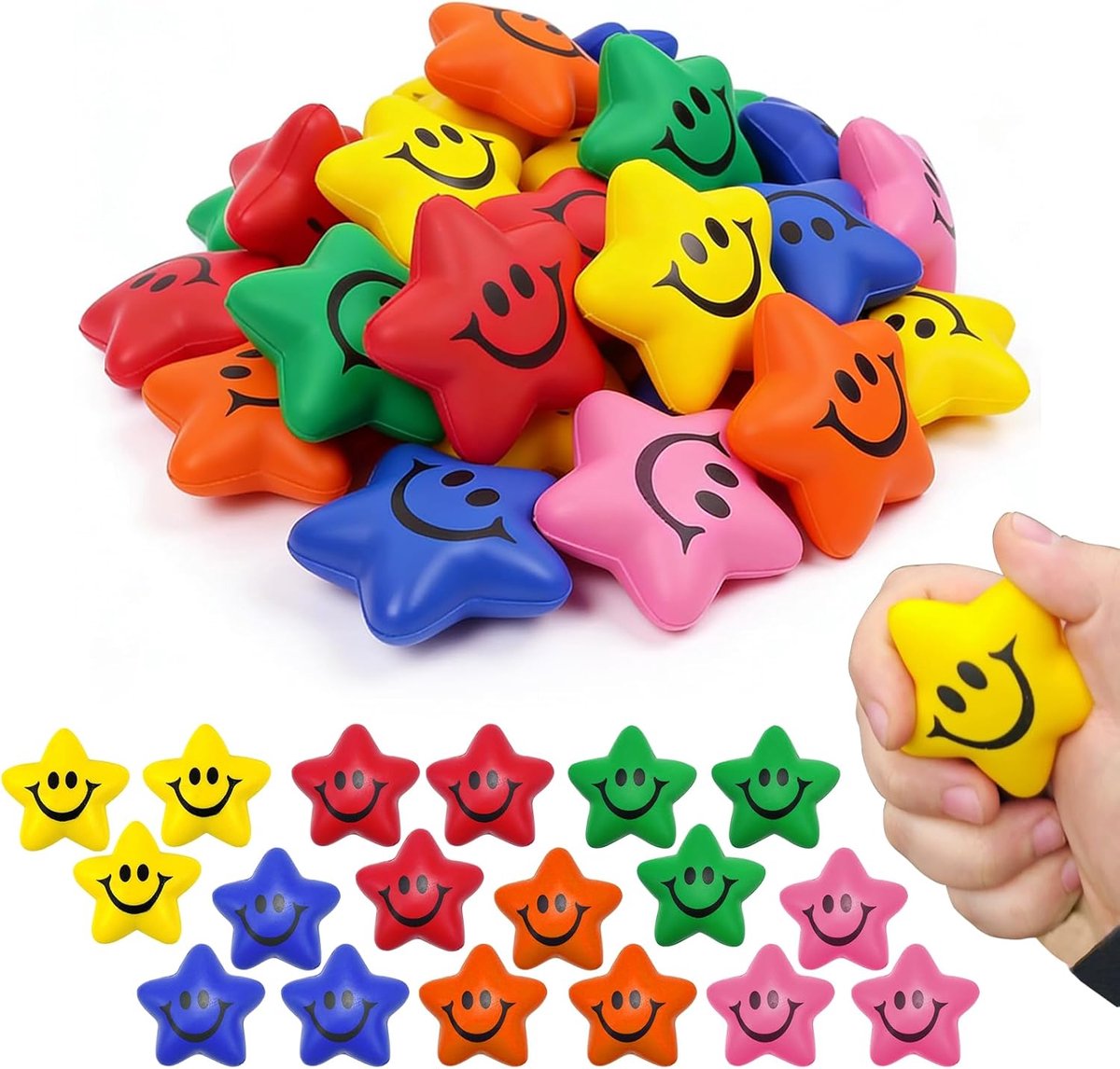 Pakket van 18 sterren-stressballen, Ster-anti-stressballen, Knedende stress-verlichting emotionele knijpbal, Anti-stressspeelgoed voor schoolbeloning