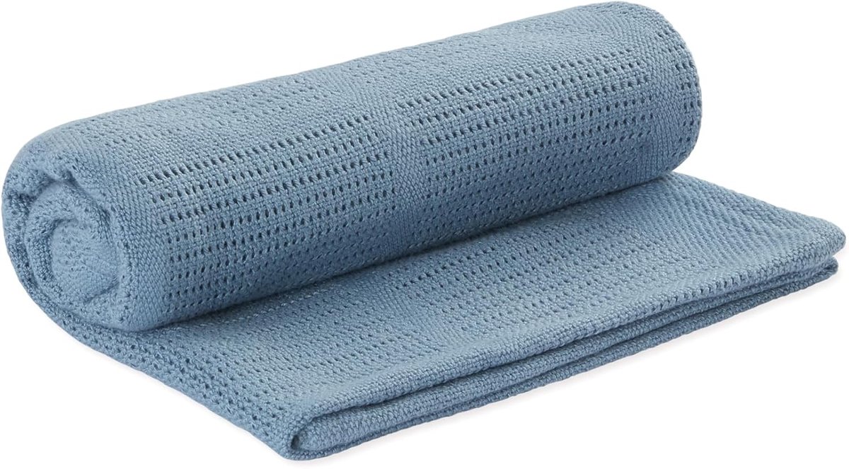 SnelShoppen - Luxe Zachte Ademende Cellular Dekentje Donkerblauw Organisch Katoen Bamboe 70x100cm Lichtgewicht Temperatuurregulerend Voor Pasgeborenen