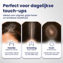 Drie voorbeelden van haar met uitgroei: haarlijn, scheiding en kruin, bedekt met Paremmin poeder.