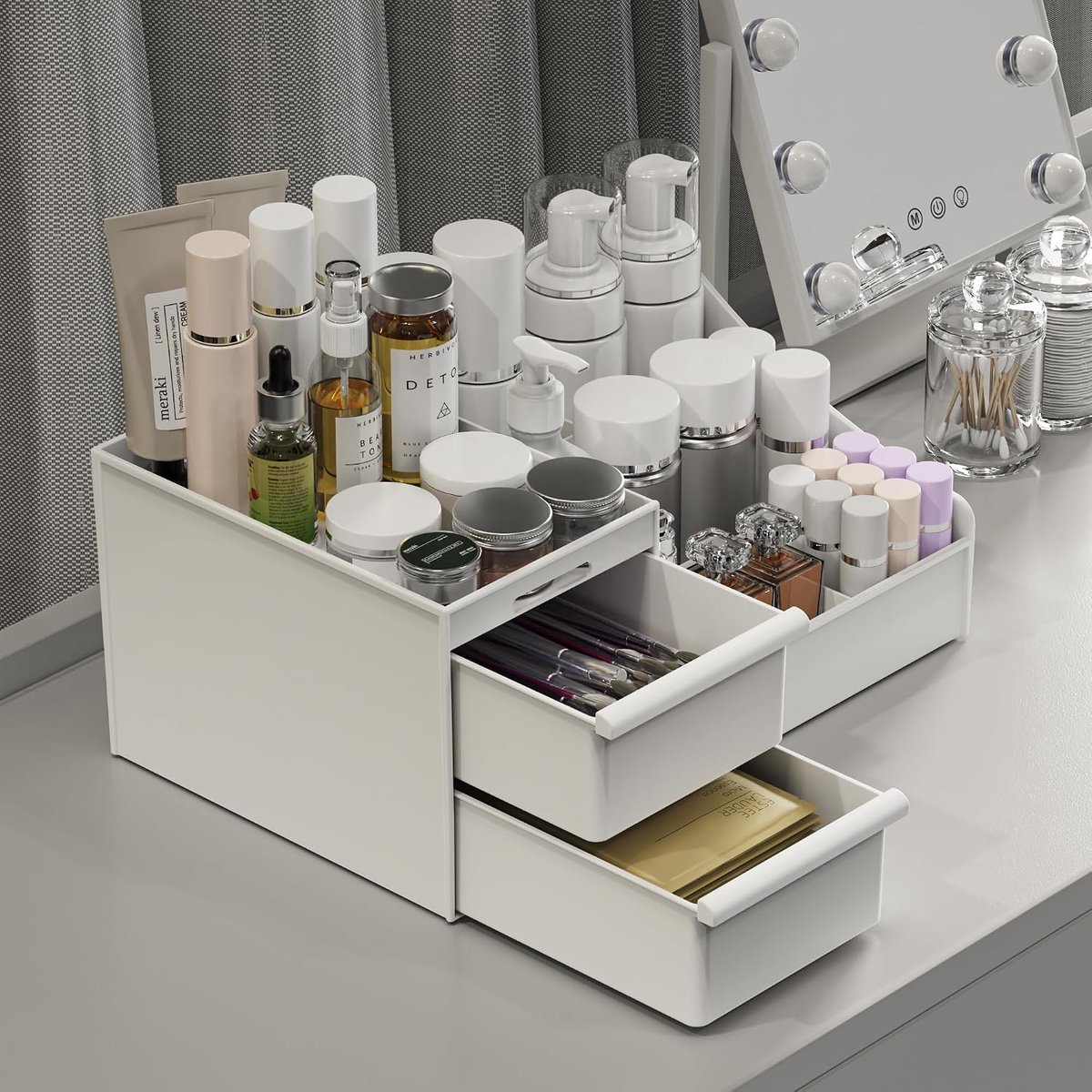 Make-up Organizer met Lades - Grote Cosmetica Opbergbox - Skincare Organizer voor Kaptafel en Bureau - Wit