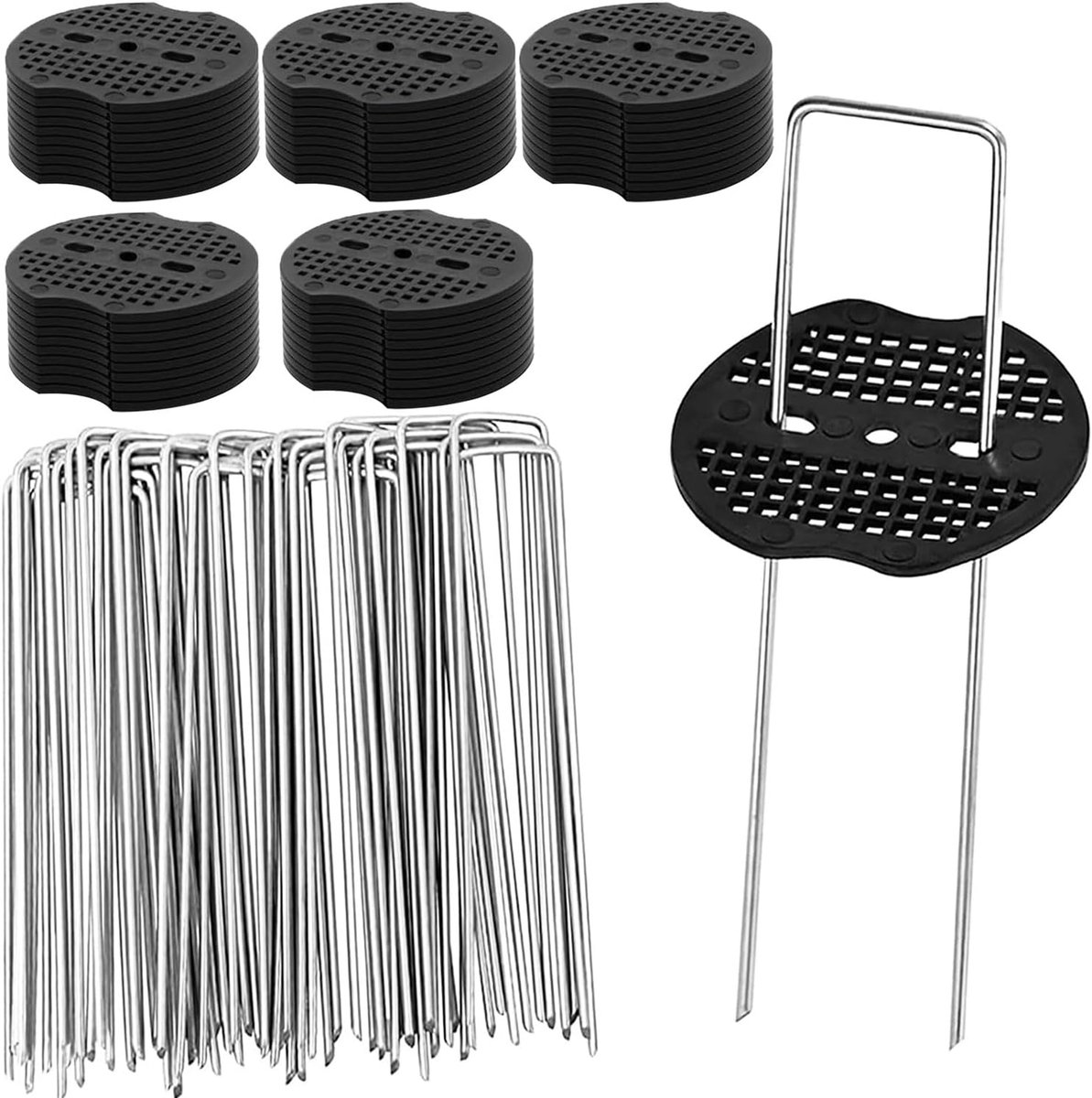 SnelShoppen - Pack van 50 U-vormige grondpinnen, zilver, met afgeschuinde hoeken, kunstgras pinnen, 150 mm x 40 mm, gegalvaniseerd staal, voor omheini