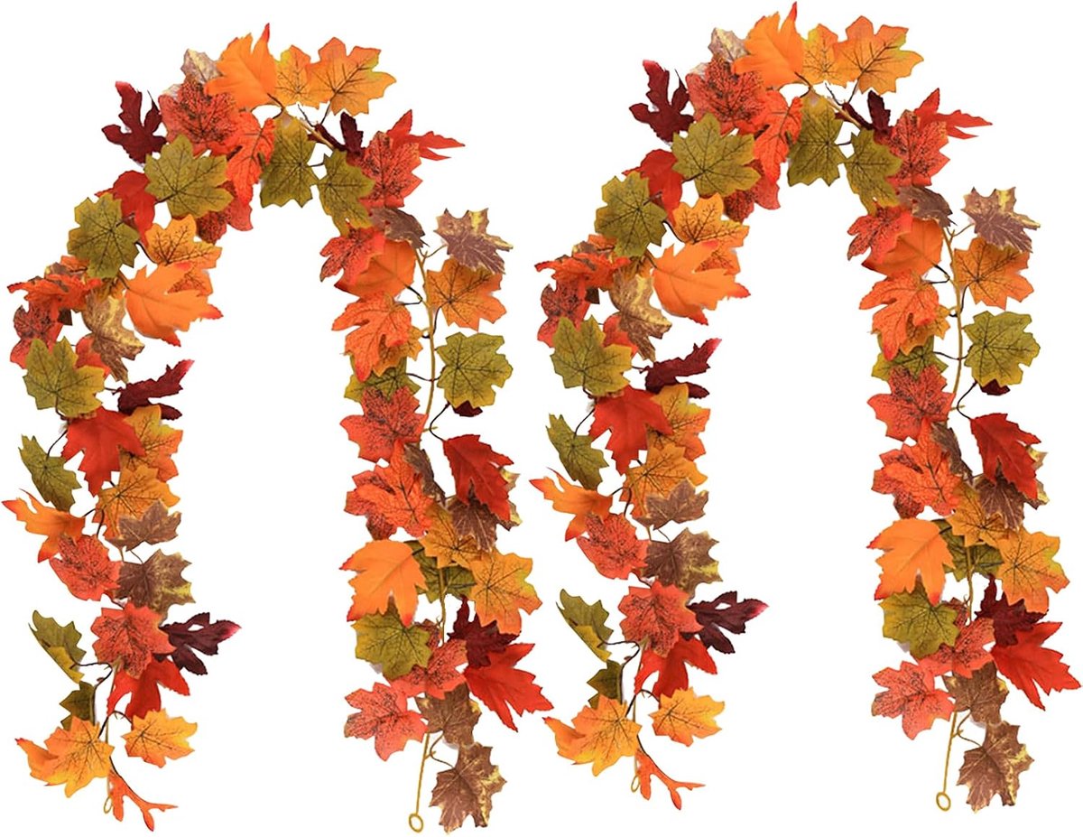 SnelShoppen - Pack van 2 Kunstplanten, Hangplanten 1.75 m, Kunststof Maple Leaf Planten, Perfect voor Kantoor, Bruiloft, Thanksgiving, Halloween Decor