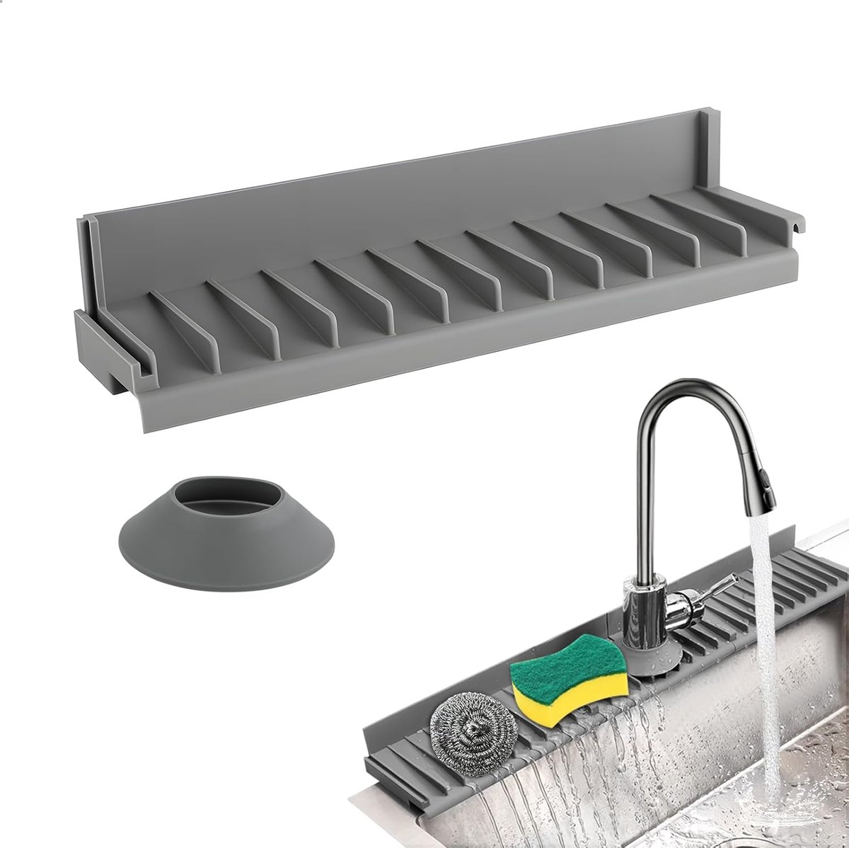 Silicone Mat for Kitchen and Sink Drainer Mat Non-Slip with Angled Drainage and Splash Guard Suitable for Most Taps - ShopVlot
