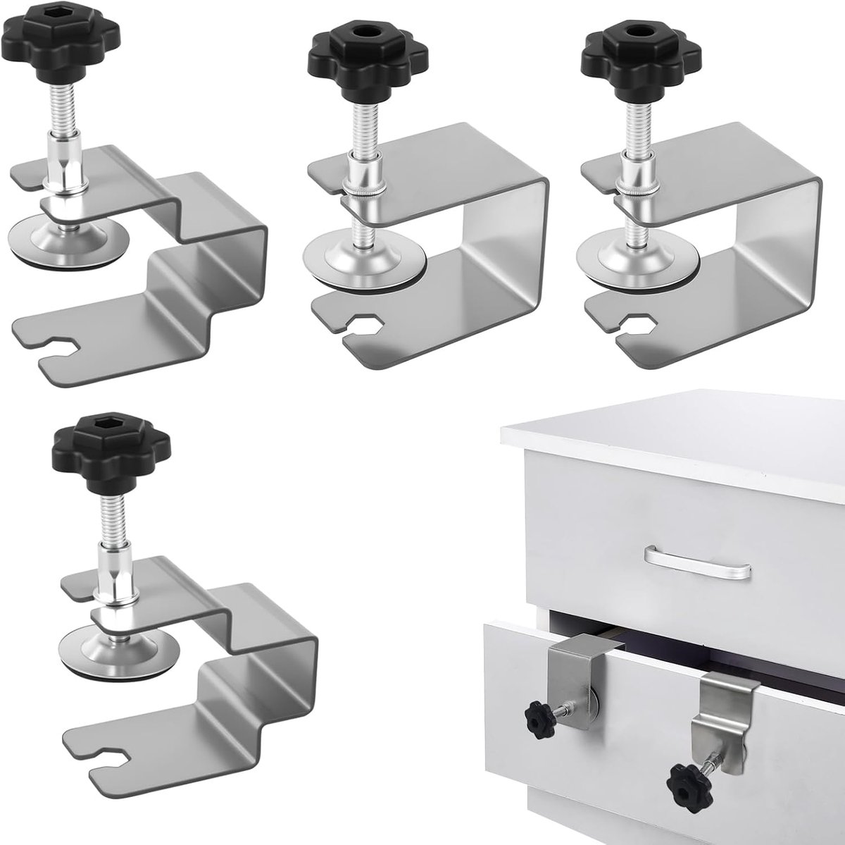 SnelShoppen - C Klem Set 4 Stuks, Kleine Schroefklem met 2U Klemmen en 2 RVS Beugelklemmen, Antislip Rubber Pads, Universele Klem voor Houtbewerking e