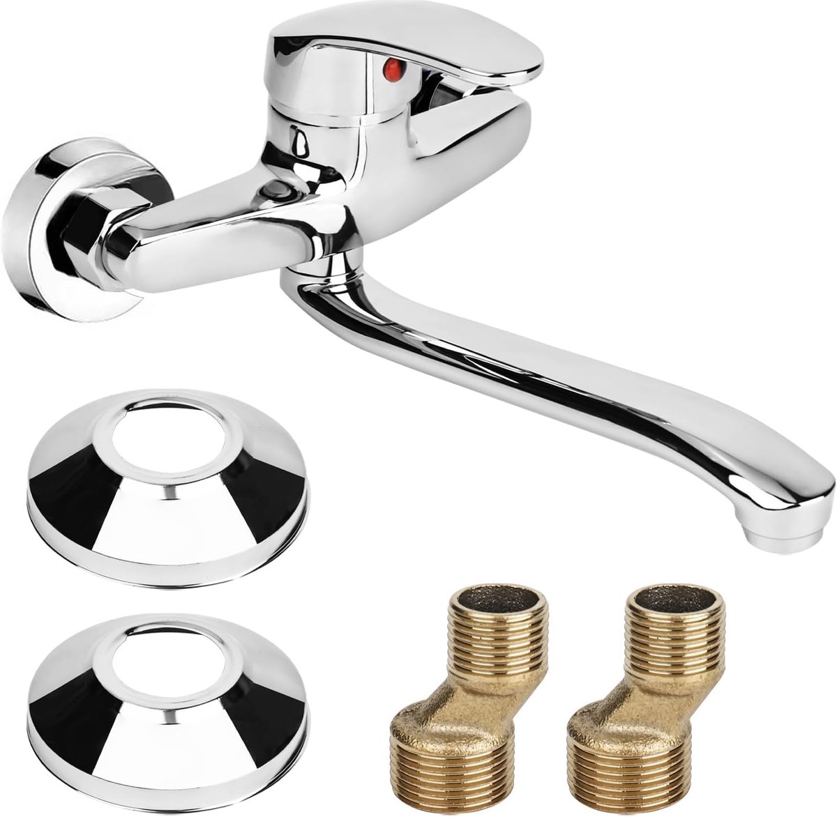 SnelShoppen - 360° Draaiende Keukenkraan, Koud en Warm, Enkelhendel Mengkraan, Keuken, Wandmontage, Wandmontage Wastafelmengkraan, Draaiarm 24 cm, Chr
