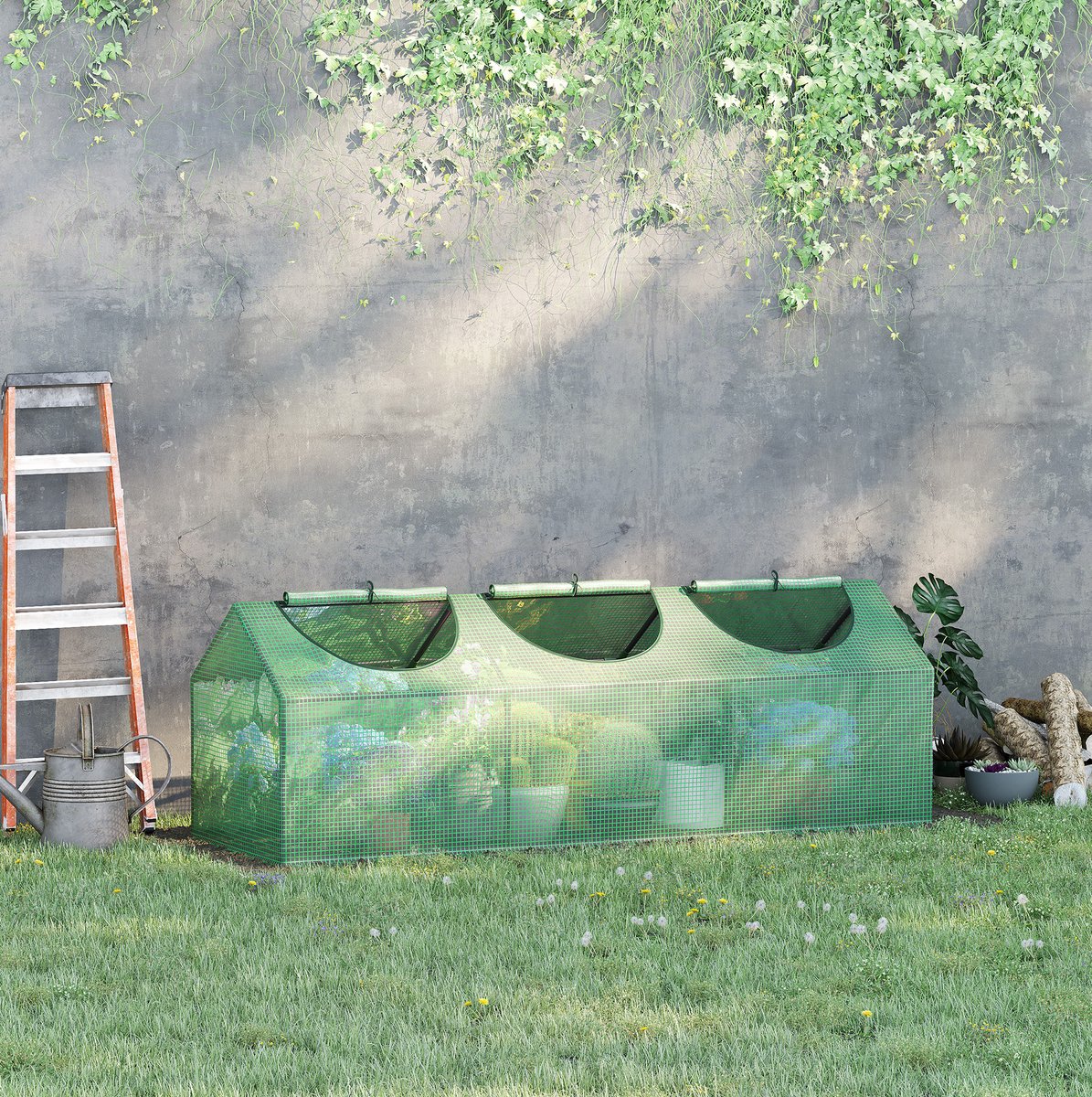 COVREO Tomatenkas 180 x 60 x 60 cm, donkergroen, staal, met ramen