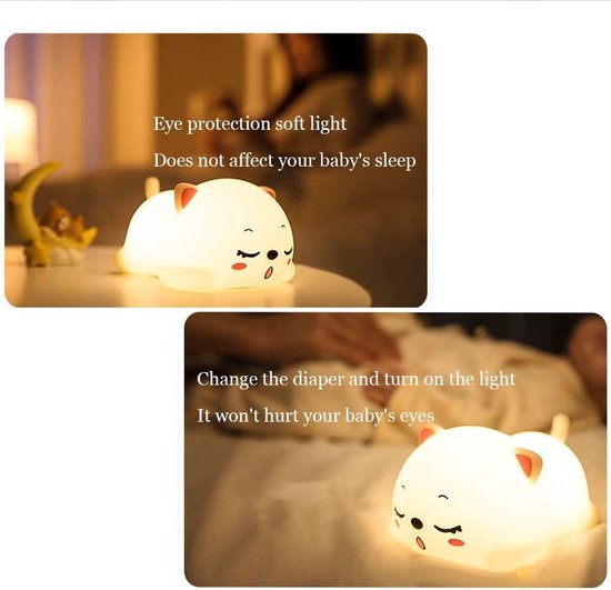 Leuk nachtlampje voor kinderen - Nachtlampje voor de kinderkamer - Baby nachtlampje - Draagbaar siliconen LED-nachtlampje op batterijen - (Leuk kattenontwerp) — afbeelding 2
