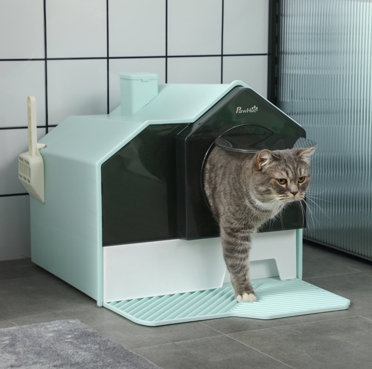 COVREO Gesloten kattenbak 47 x 45 x 42 cm, groen, plastic, met filter