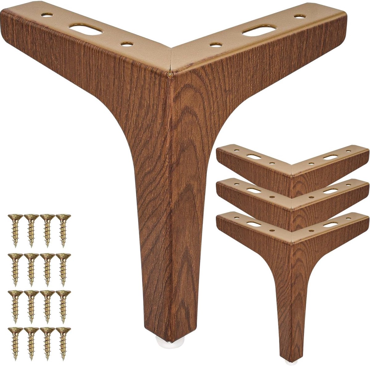 SnelShoppen - 4 Inch Metalen Meubelpoten Set van 4 - Moderne Diamant Driehoek Walnoot DIY Vervangingsvoeten voor Kasten, Bank, Dressoir Makeover