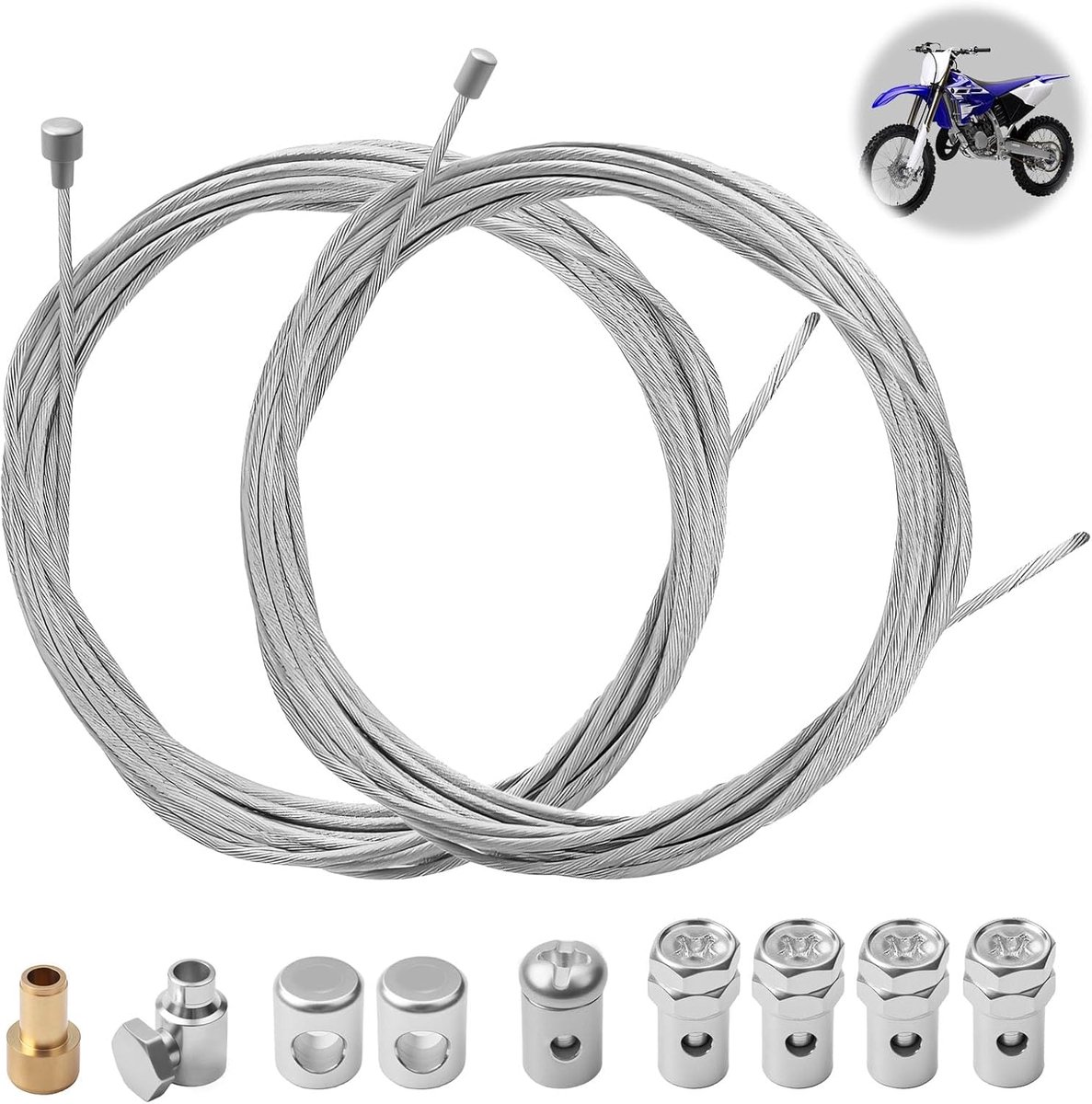 Motorfiets universele kabel reparatieset 2m - 2x Bowden kabel - 9 messing nippen - Geschikt voor moped en scooter - SnelShoppen