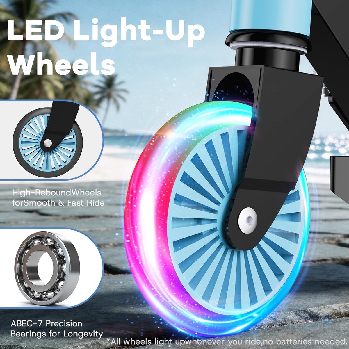KIDSCOTER Scooter 2 wielen - oplichtende wielen - led-stuurpen - opvouwbaar en verstelbaar - SnelShoppen