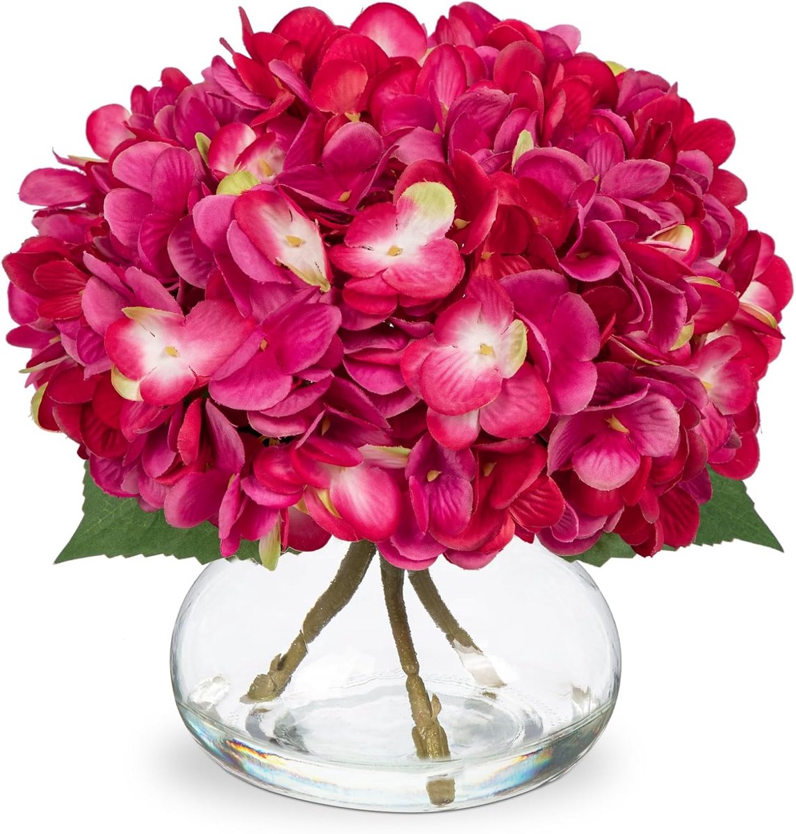 Kunstbloemen Hydrangea met Glasvaas - 3D Print Real Touch - Modern Design - Perfect voor Woondecoratie - SnelShoppen