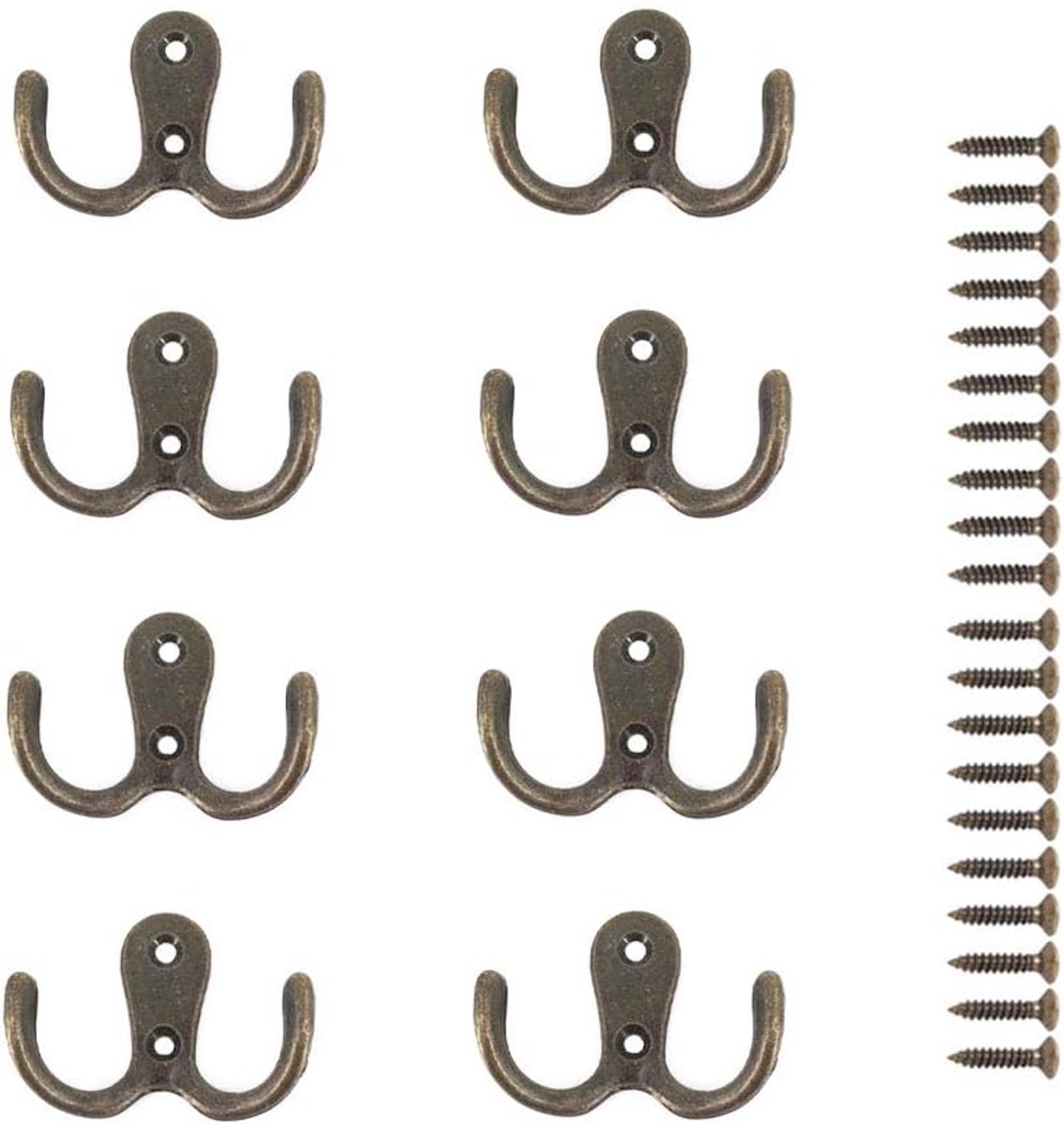 SnelShoppen - 8 Stuks Dubbele Haak voor Badjas Retro Kledinghaak met Schroeven, Zinklegering, Roestvrij, Duurzaam, 55x41 mm, Antiek Design voor Badkam