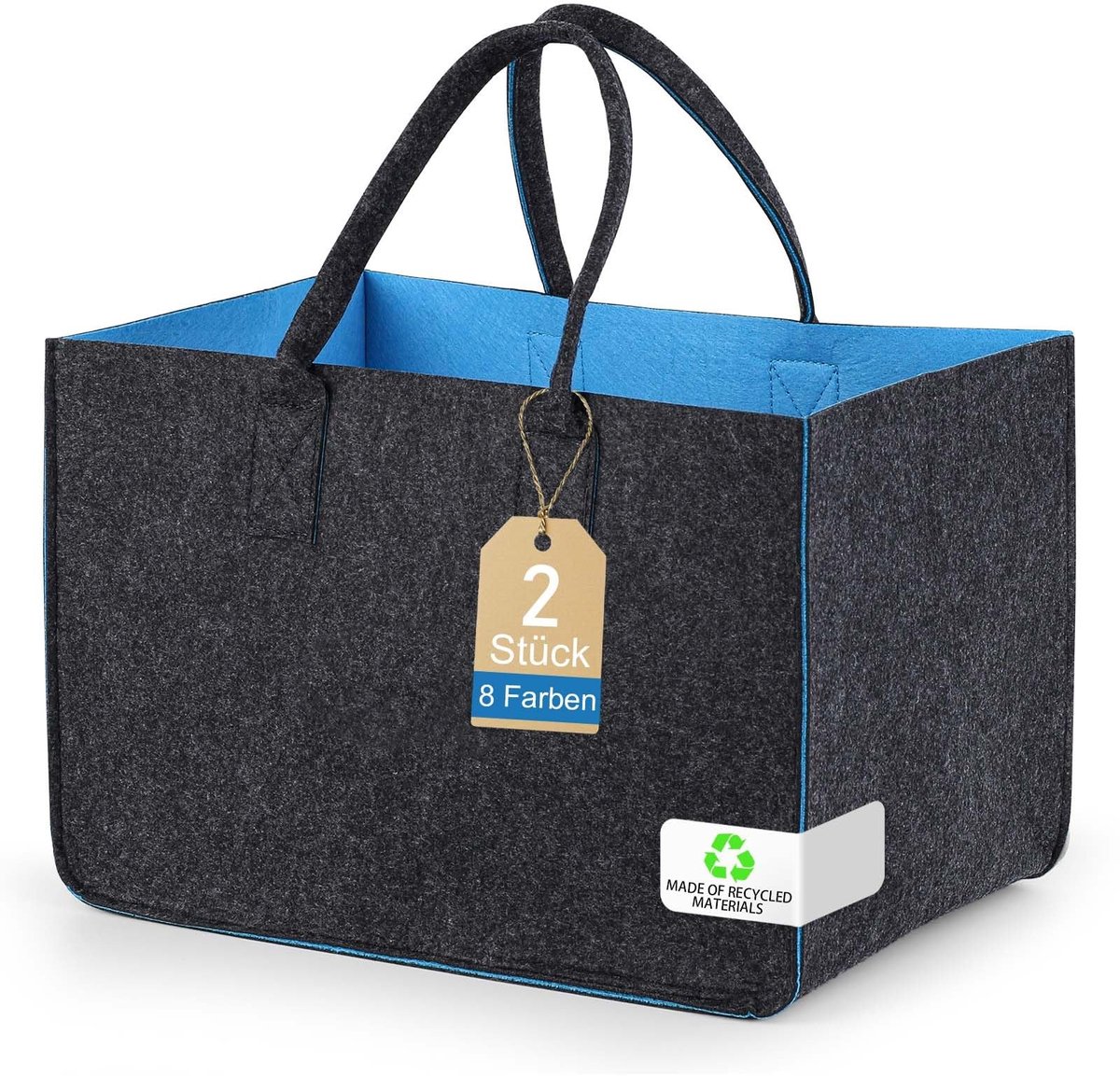 Omgoods - Vilten Boodschappenmand met Handvatten - Set van 2 voor Winkelen en Outdoor Trips
