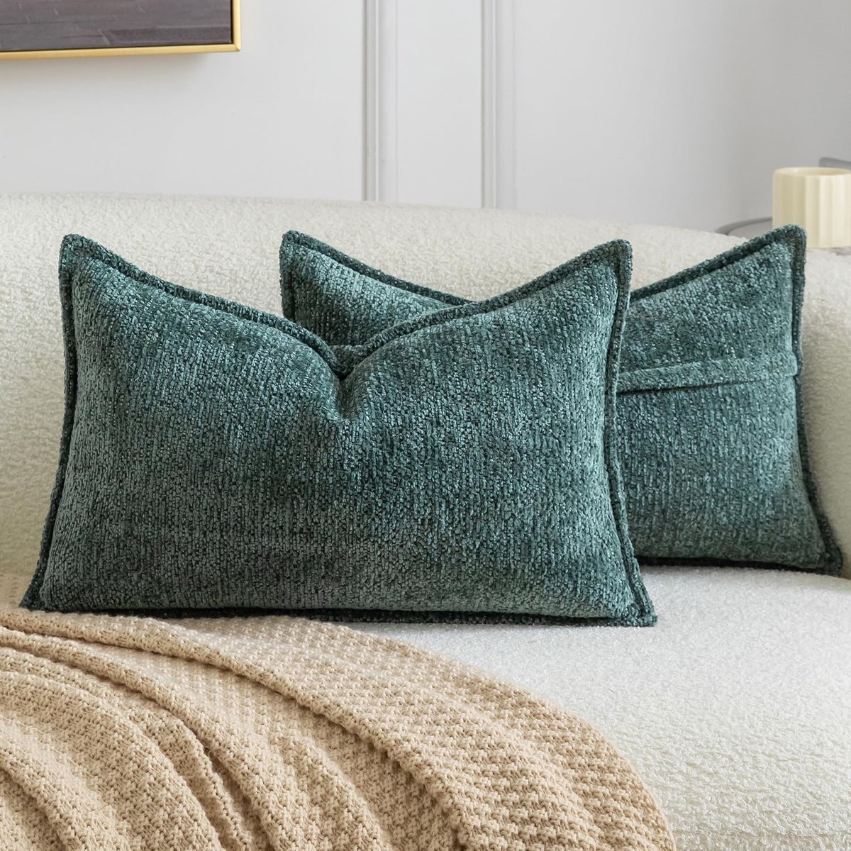 Omgoods - Set van 2 Decoratieve Kussenhoezen 40 x 60 cm Turquoise Chenille