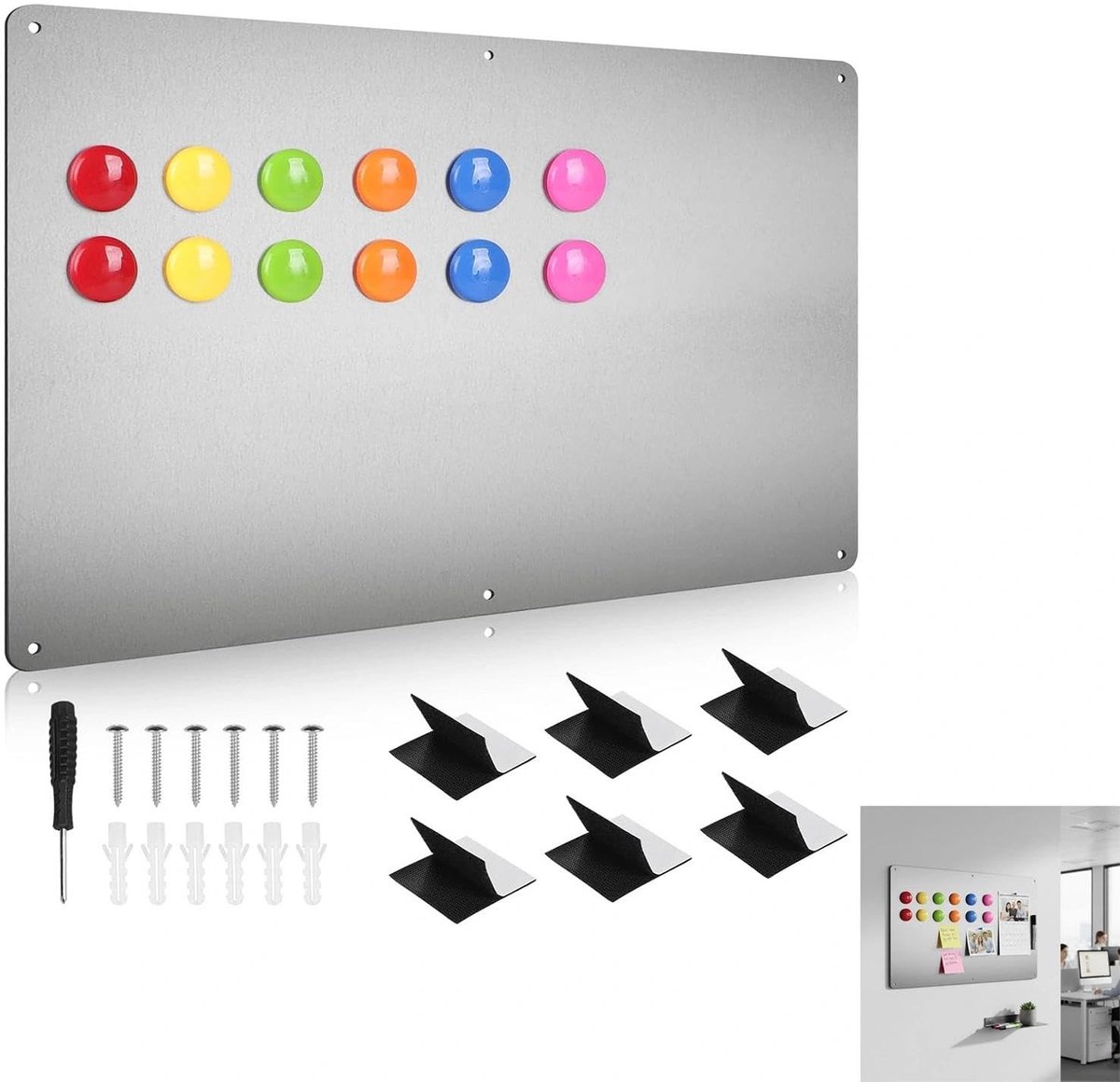 Omgoods - Magnetisch Memo- en Whiteboard 42 x 30 cm - Incl. 12 Magneten en Montageset