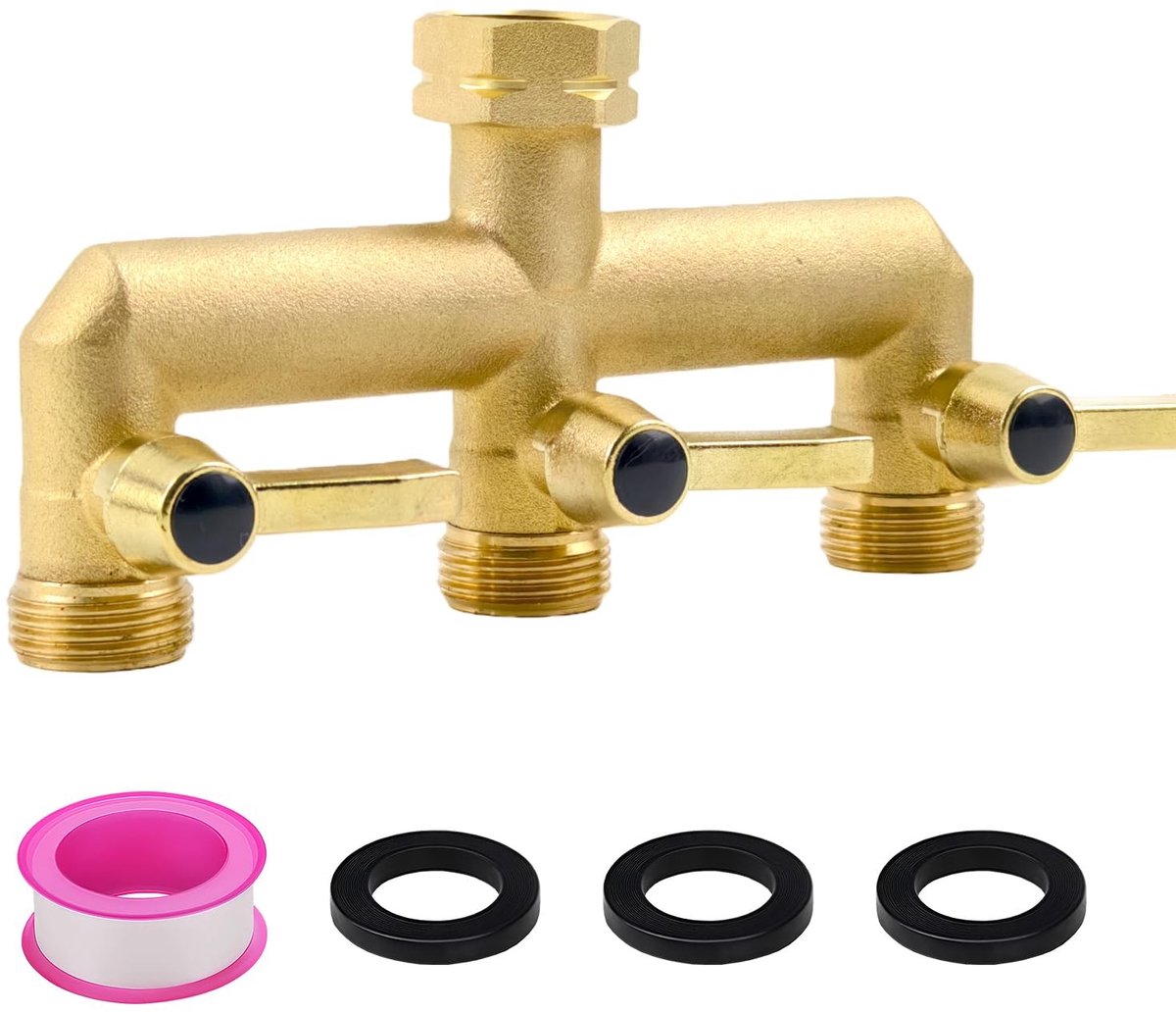 Omgoods - 3-Weg Tuinslangsplitter van Massief Messing met Individuele Aan/Uit-Kleppen
