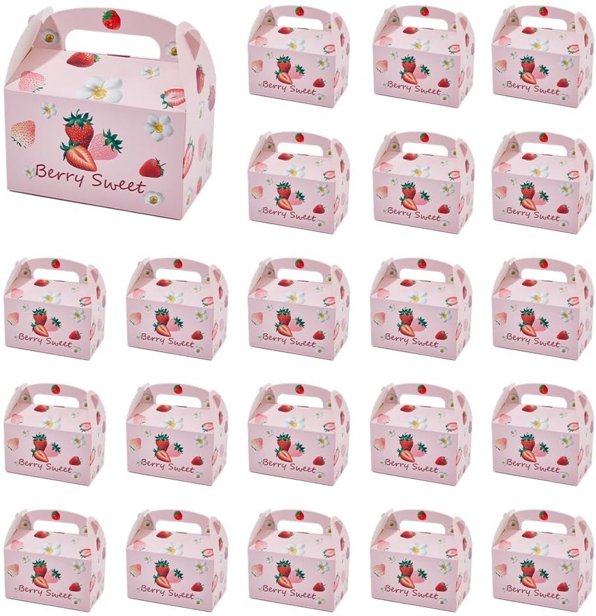Omgoods- Geschenkdozen met deksel - 12 stuks aardbeienbedrukte kartonnen doos - Snoepdozen - Presentatiedozen - Bruiloften/Verjaardagen - Compacte opbergfunctie - Cadeaudozen