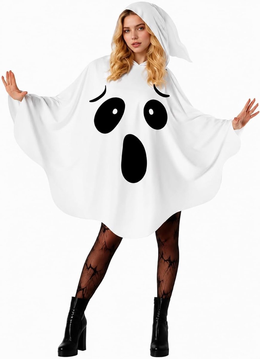 Spookkostuum voor dames - Perfect voor Halloweenfeestjes, horror cosplay en griezelige evenementen met cape en capuchon