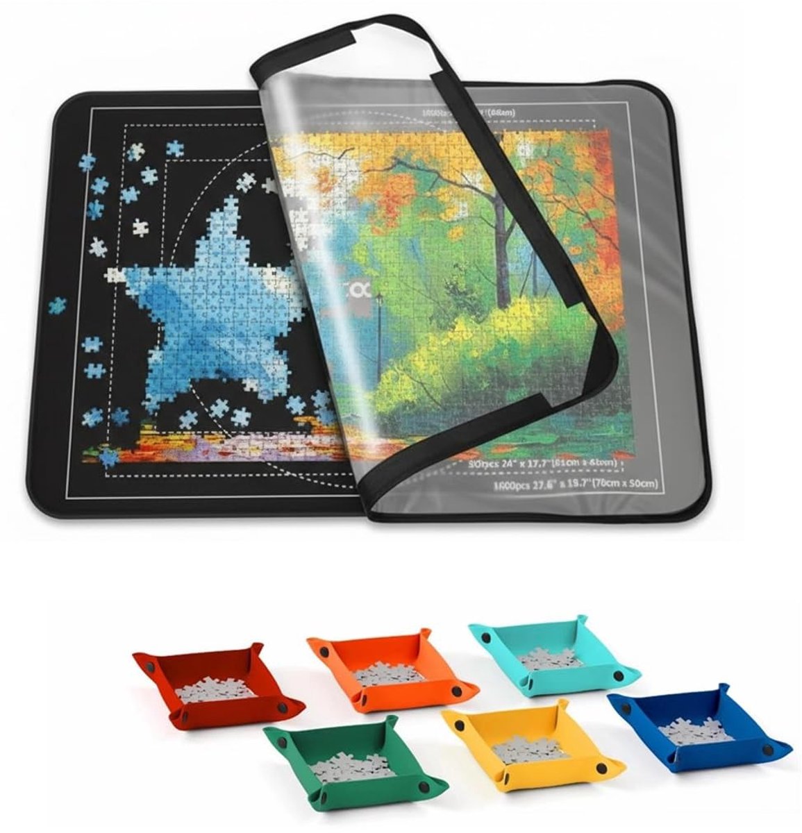 Omgoods - Lichtgewicht Puzzelbord met 6 Sorteringsdozen voor 1000 Stukken