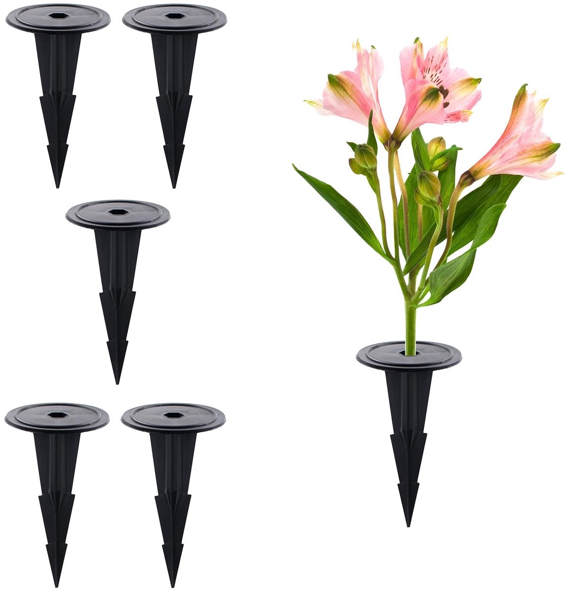 Omgoods - 6 stuks kleine grafvazen met spike - Decoratieve kunststof grafvazen voor kunstbloemen