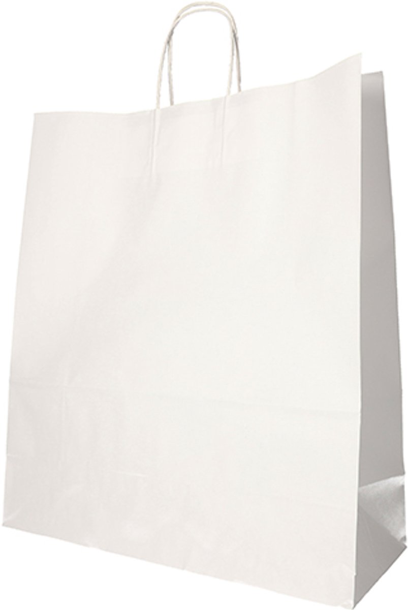 10x 25 Draagtassen papier 41 cm x 35 cm x 14 cm wit met gedraaid handvat