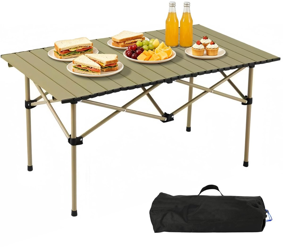 Omgoods - Vouwbare Campingtafel - Lichtgewicht Beige 95 x 56 x 50 cm met Draagtas