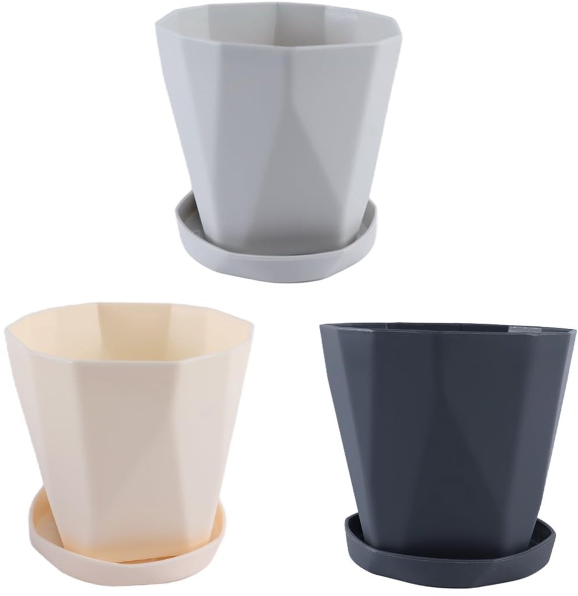Omgoods - Set van 3 Kunststof Plantenpotten - Met Drainagegaten en Schotels