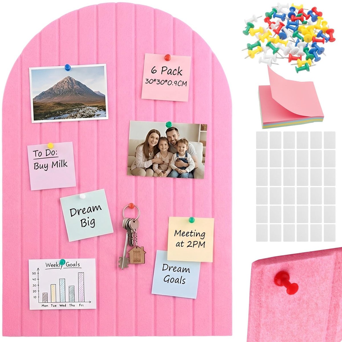 Omgoods - Vilten Prikbord - Zelfklevend Roze Decoratief Prikbord met Akoestische Geluidsisolatie