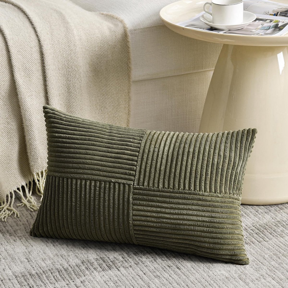Omgoods - Olijfgroene Kussenhoezen 40 x 65 cm - Modern van Corduroy Velvet