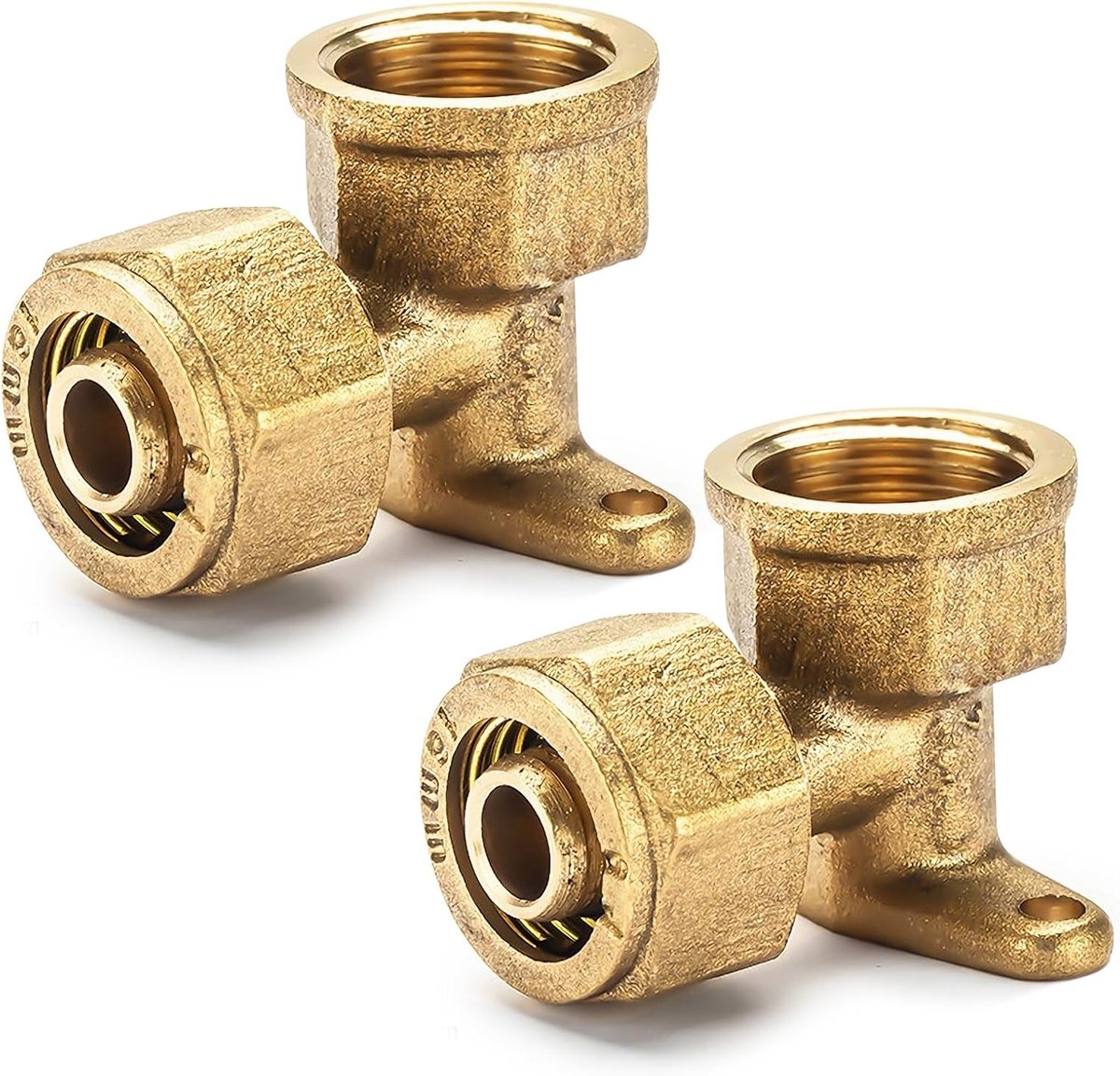 SnelShoppen - Set van 2 Messing Wandringen 1/2 Inch Schroefaansluiting Hoek 16 x 2mm 90° Composiet Schroefbuis Systeem IG 1/2 Inch Wandhoek voor Alumi