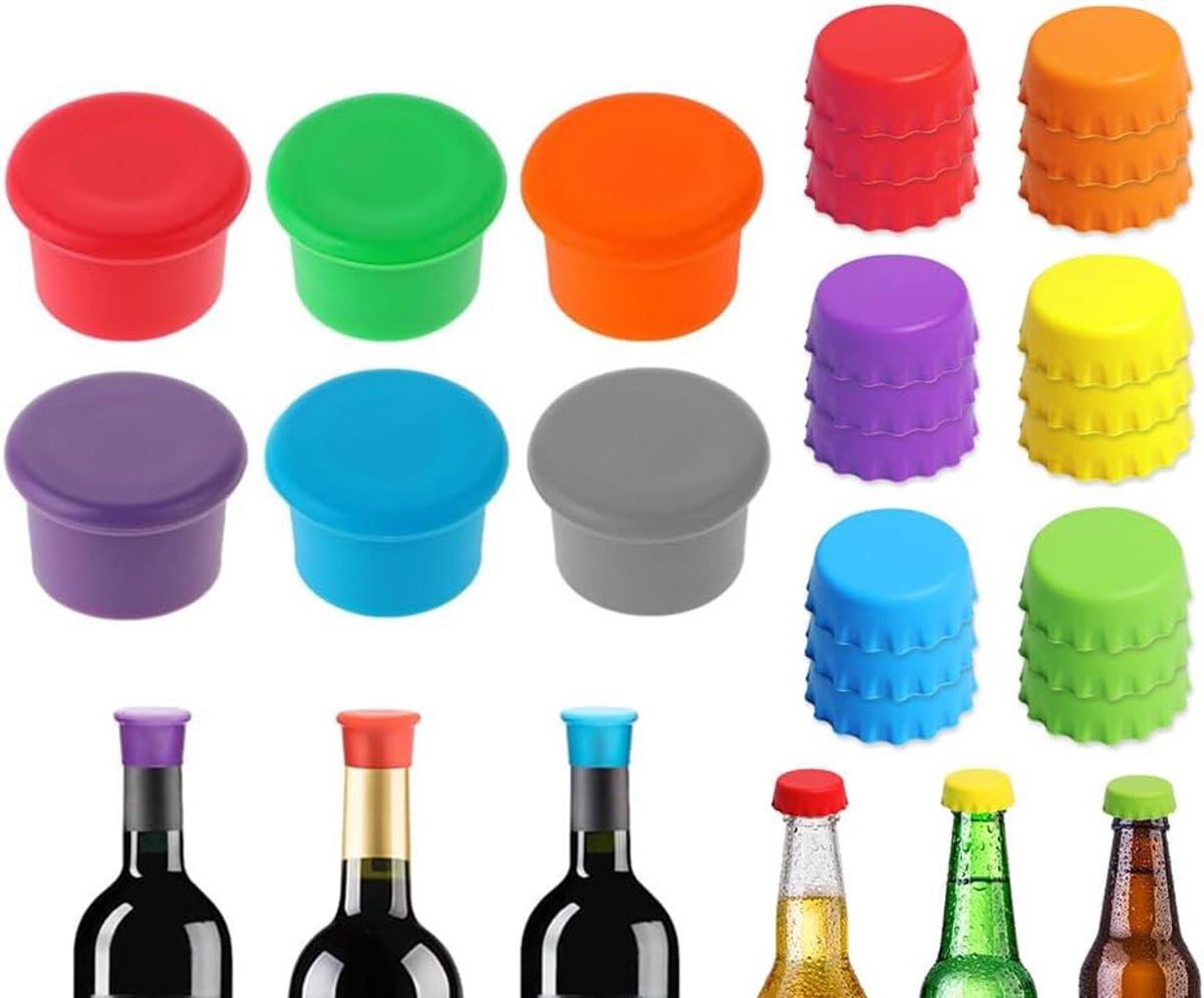 SnelShoppen - 24 Stuks Silicone Bierfles Stopper - Herbruikbare Silicone Deksel voor Bierfles, Waterfles en Wijnfles - BPA-vrij en Voedselveilig - Kle