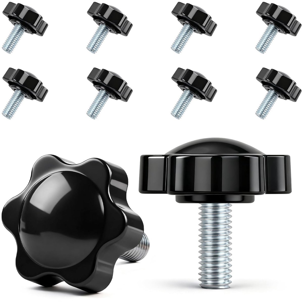 Pack van 10 Ster Grip Schroeven M8 x 20 mm, Knop Schroeven voor Gereedschap en Machines, Verstelbare Bevestigingsmiddelen en Klemmen