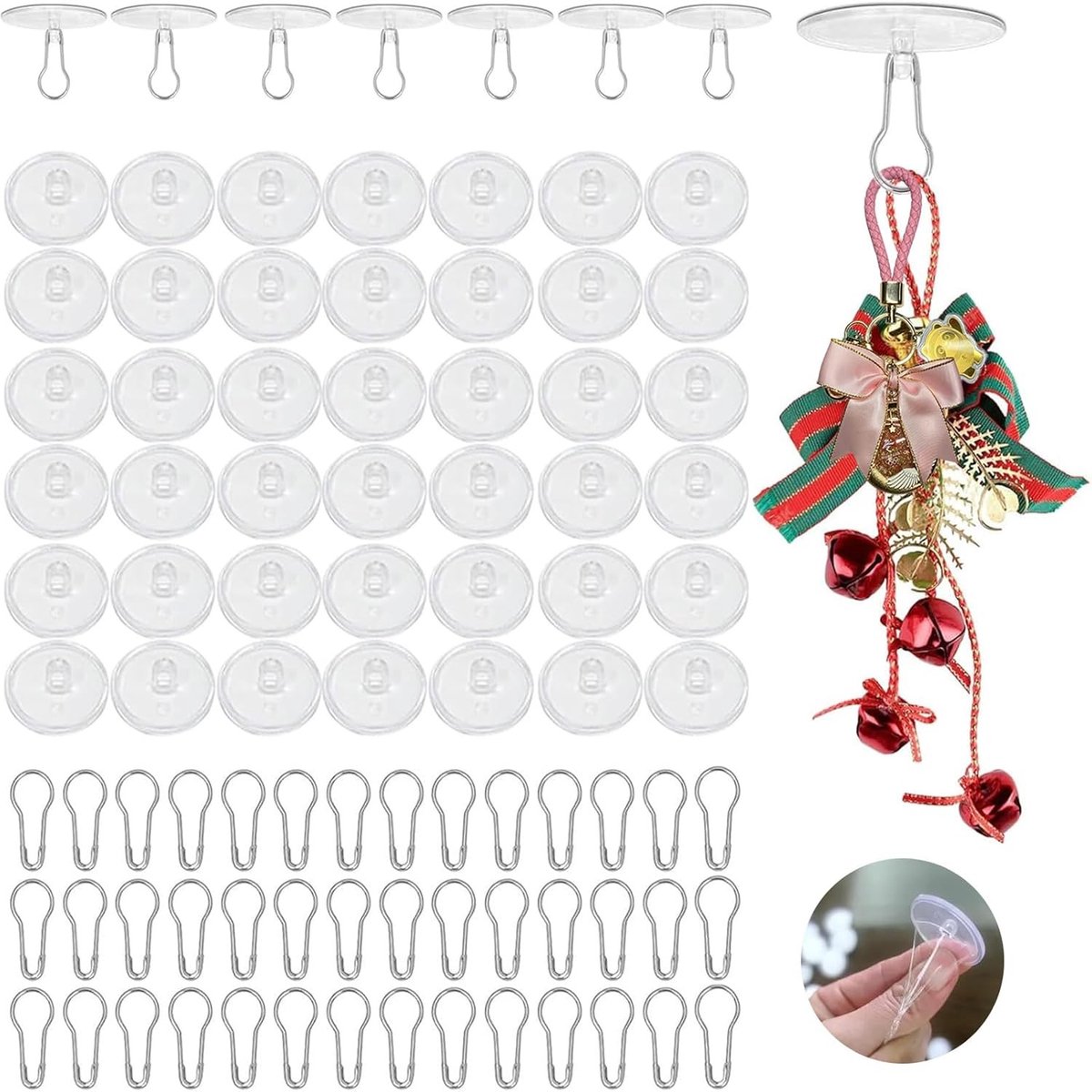 SnelShoppen - Pack van 50 Zelfklevende Haakjes voor Plafond en Muur zonder Boren, Ideaal voor Decoratie in Keuken, Badkamer, Wanden, Lampen en Plafond
