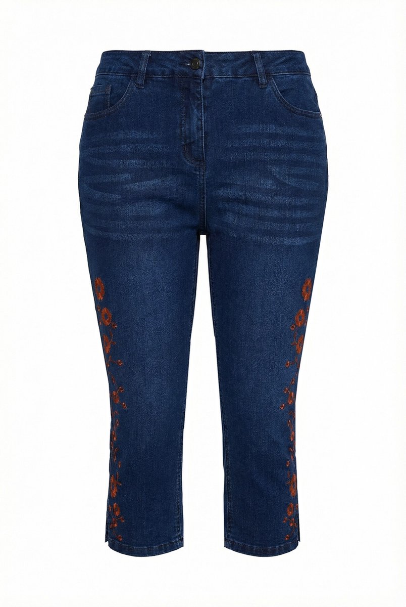 Ulla Popken - Dames - Capri-jeans stretchdenim zoomsplitten - Blauw denim - Maat 42