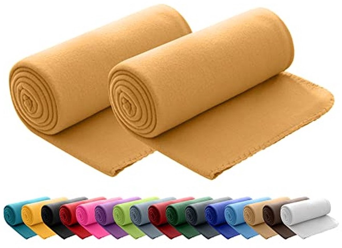 Omgoods - Set van 2 Polar Fleece Dekens 130x160 cm Geel