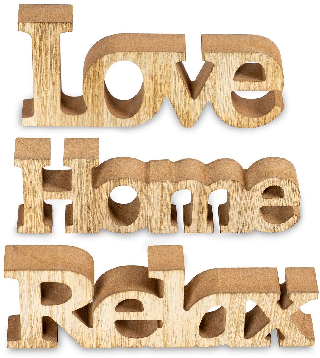 Omgoods - 3-delige Houten Decoratieset met Opschrift Love, Home en Relax