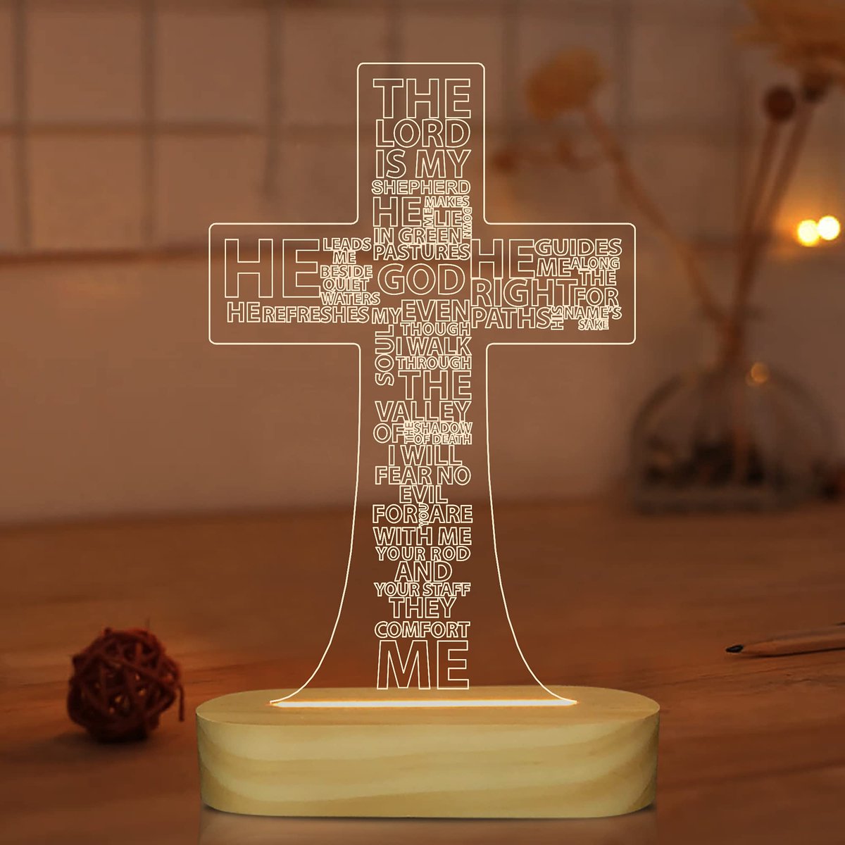 Omgoods - Jezus Kruis 3D Nachtlamp - Handgemaakte Houten Decoratie