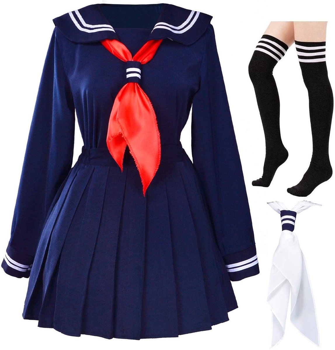 Omgoods - Klassieke Japanse Schoolmeisjes Sailor Dress Cosplay Kostuum met Sokken