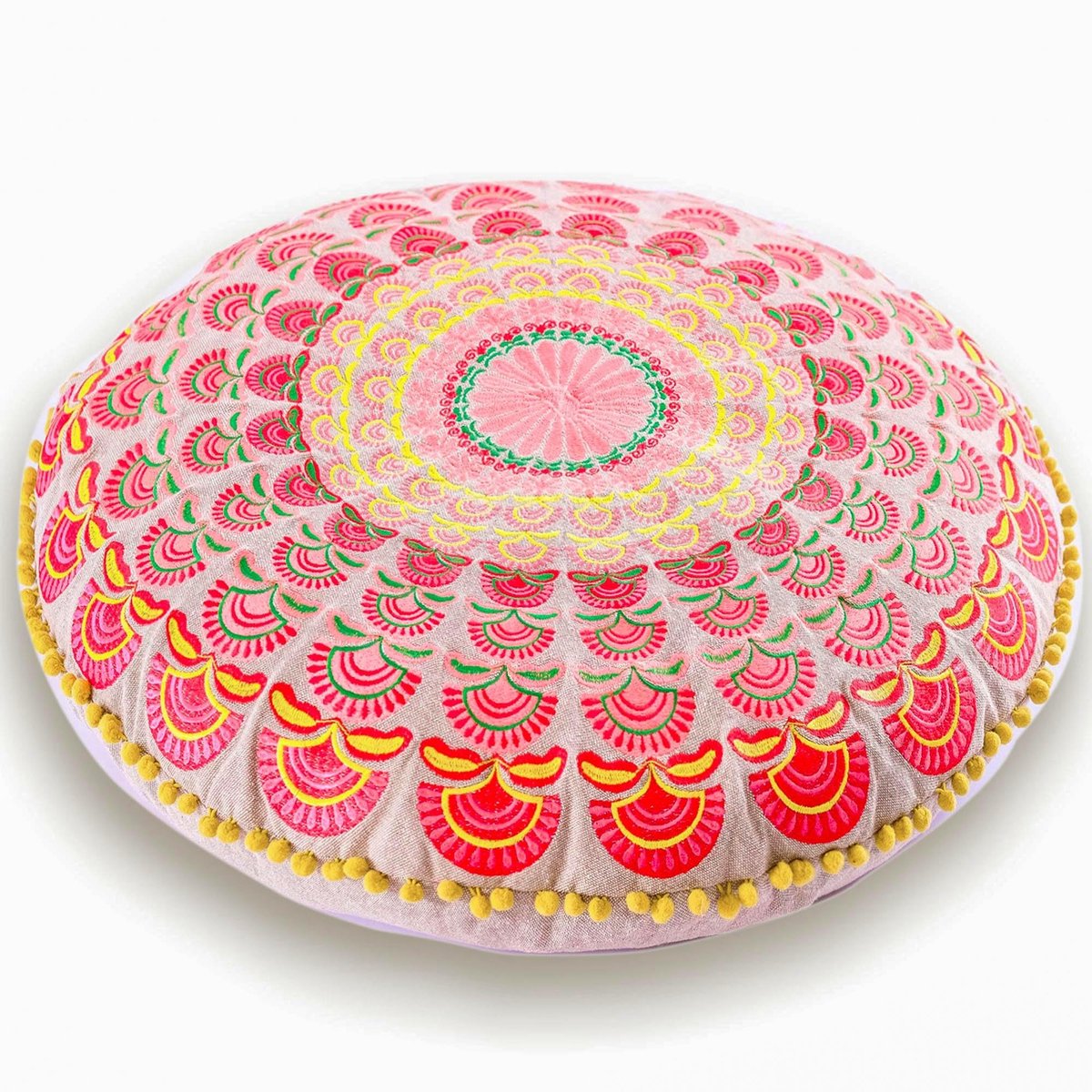 Omgoods- Kussenhoes 60 cm - Ronde Meditatie Kussensloop - Boho Vloerkussen - Gedrukte Katoenen Poef - Ambachtelijk Vakmanschap