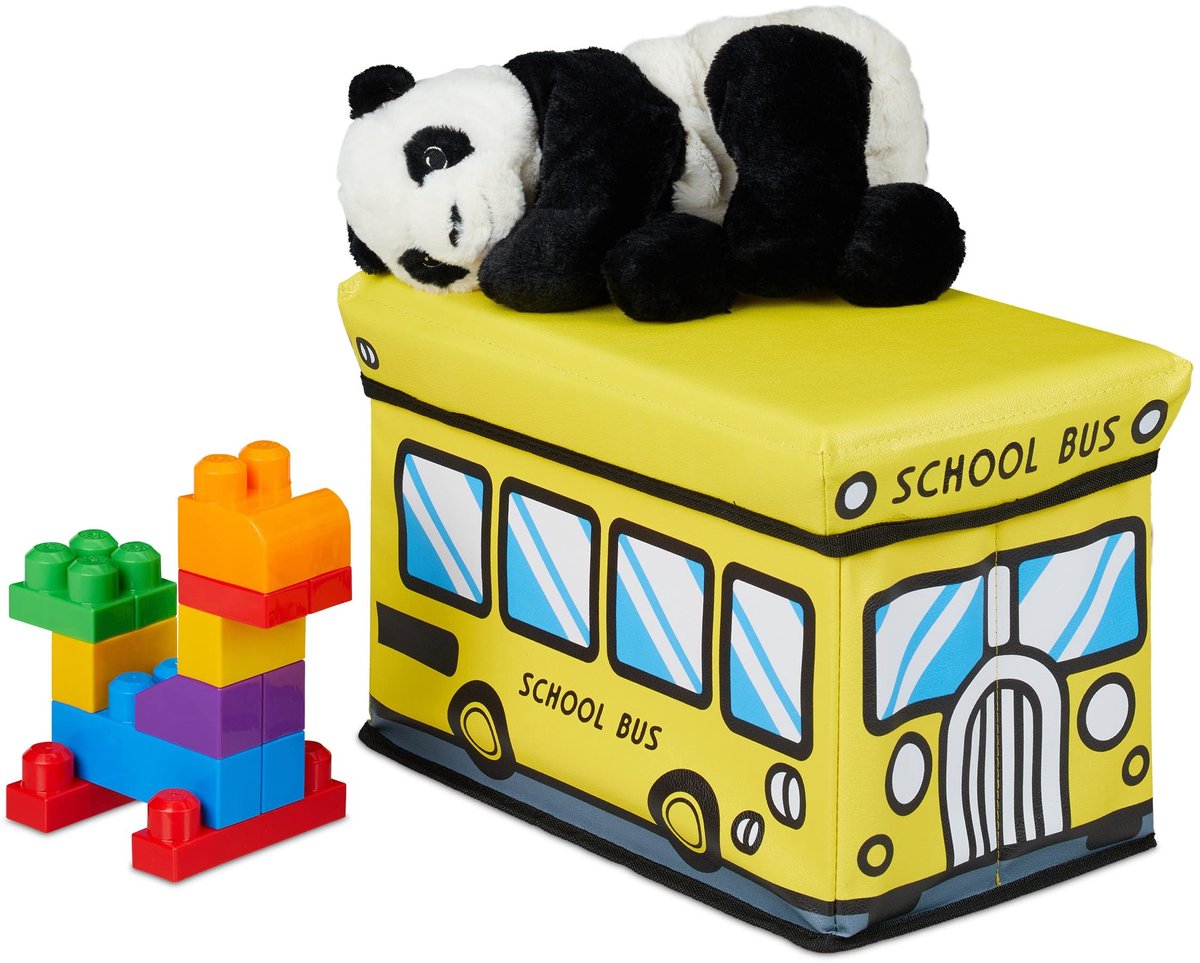 Omgoods - Opbergdoos voor Kinderen Schoolbus Geel Vouwbaar 27x40x25 cm