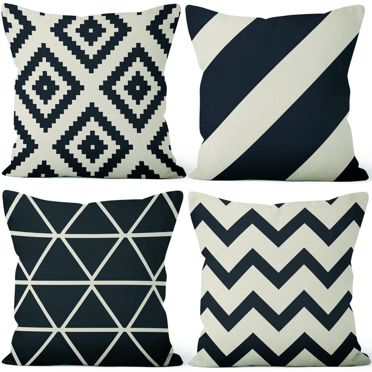 Omgoods - Set van 4 Geometrische Kussenhoezen 46x46cm