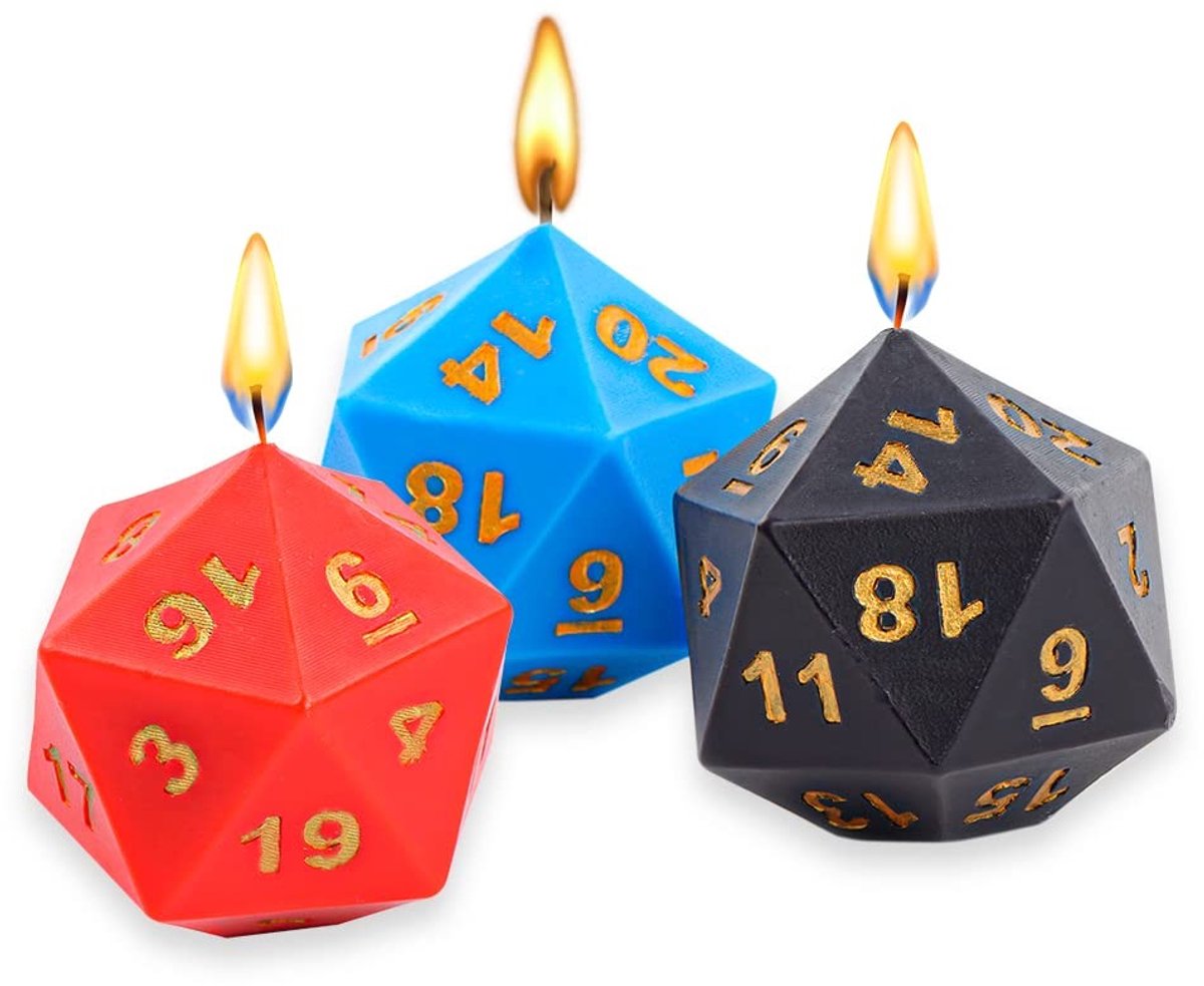 Omgoods - Set van 3 D20 Kaarsen in de Vorm van Polyhedral Dobbelstenen