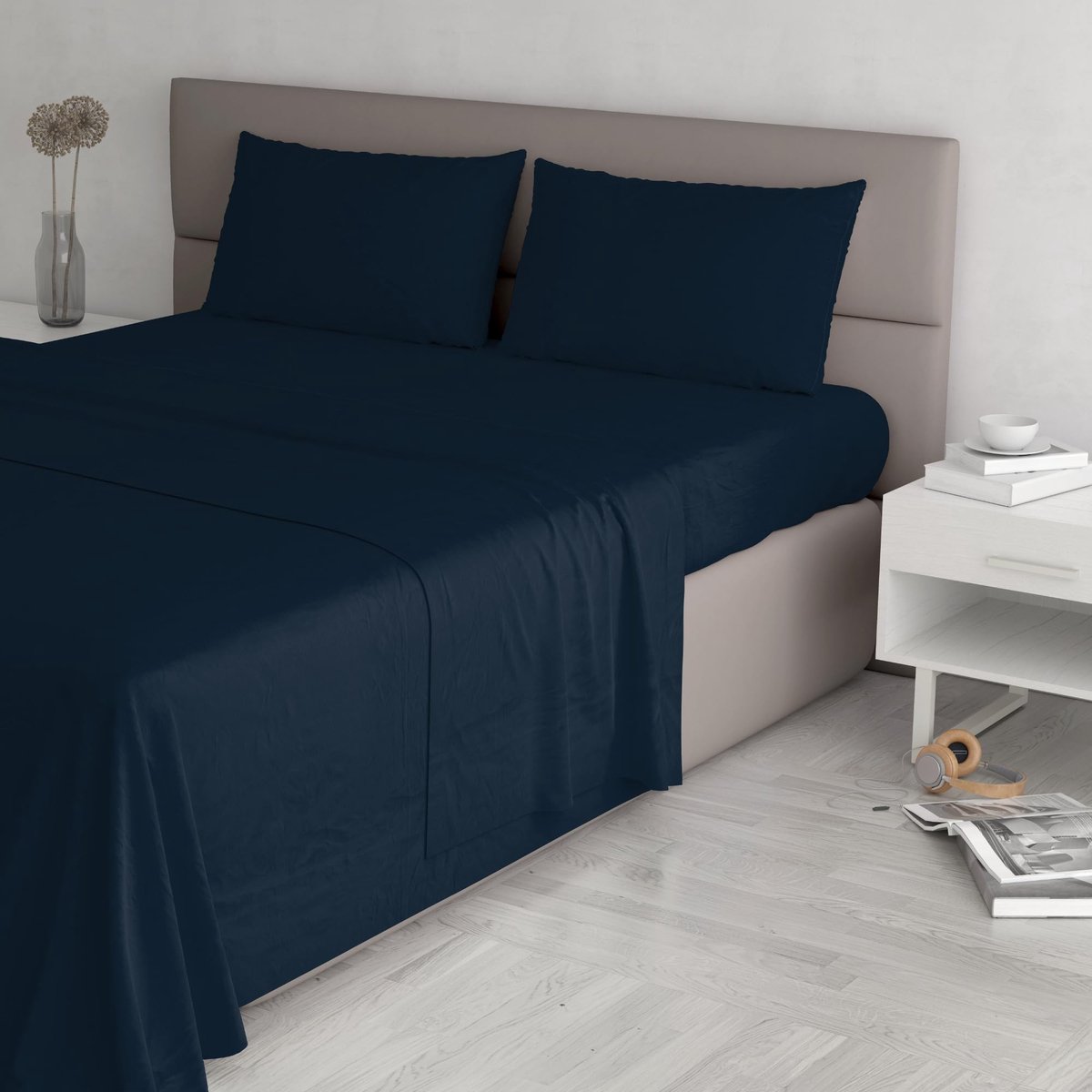 Omgoods - Donkerblauw Dubbel Bedlinnen Set van 100% Katoen