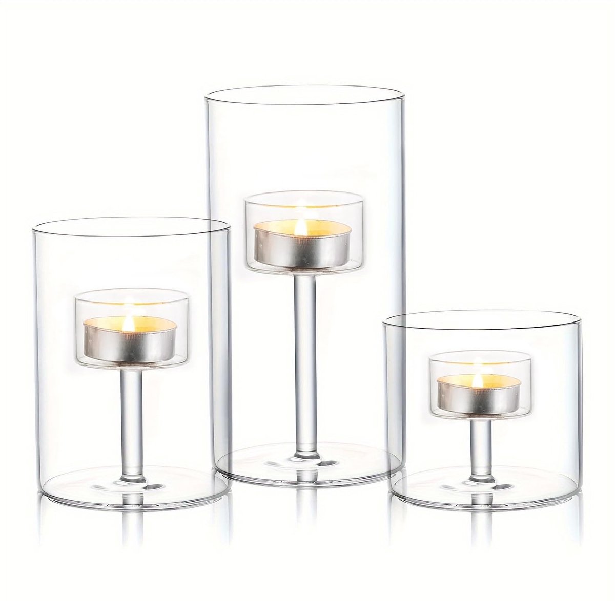 Omgoods - Set van 3 Glazen Kaarsenhouders voor Pillarcandles