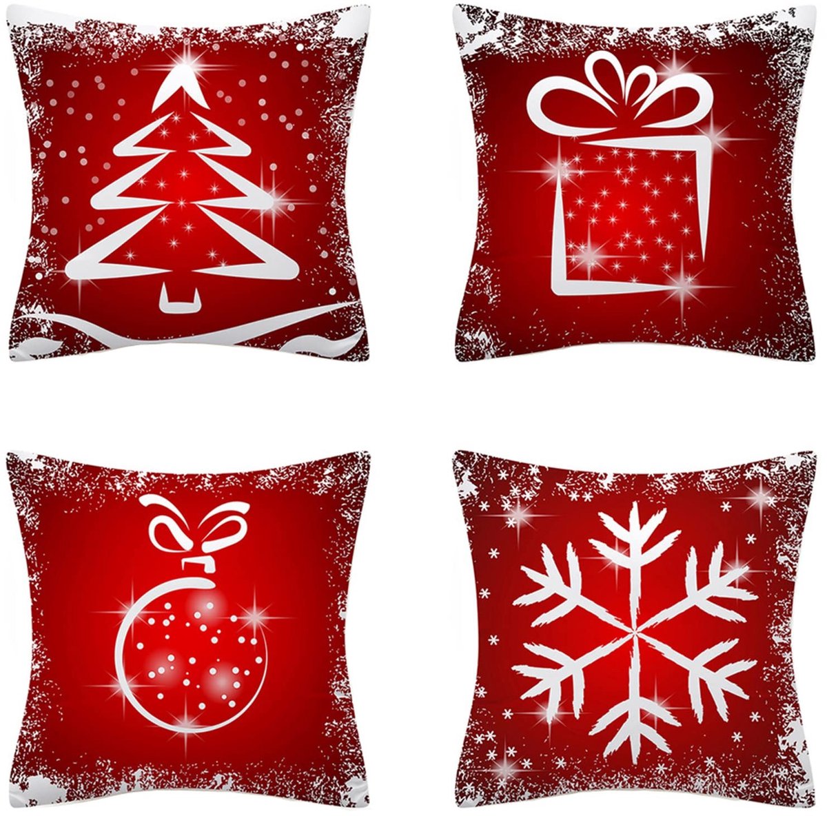 Omgoods - Set van 4 Kussenhoezen met Kerstthema in Rood