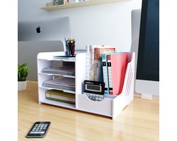 4-Tier Witte Brieflade Organiser - A4 File Rack Papiersorteerder - Verticale Horizontale Opbergdoos