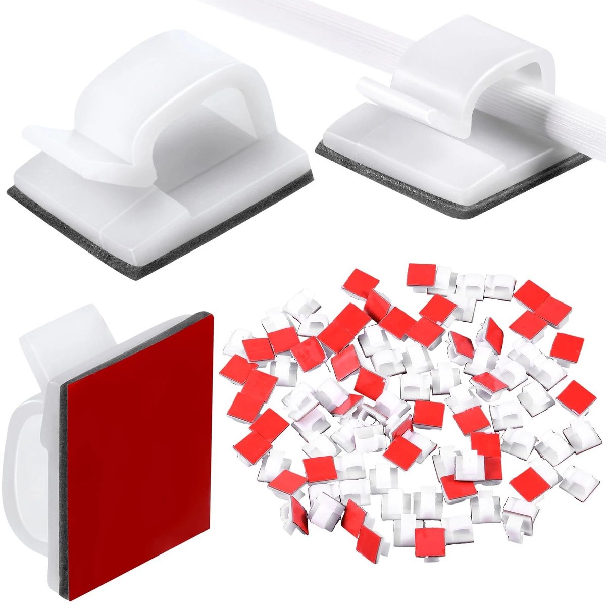 Omgoods - Set van 100 Mini Buiten Kabelclips met Zelfklevende Tape