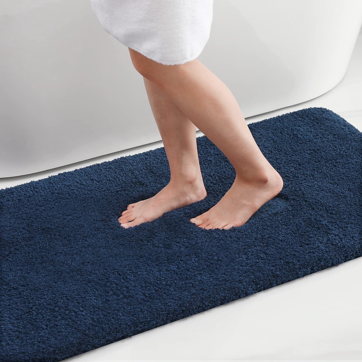 Omgoods - Non-Slip Wasbare Badmat Soft Fluffy Microfiber 43 x 61 cm, Navy Blauw