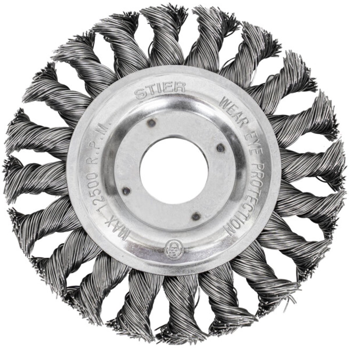 STIER ronde borstel ø 115 mm, boring-ø 22,2 mm, 0,5 mm, geknoopt, staal, nuttige hoogte 24 mm